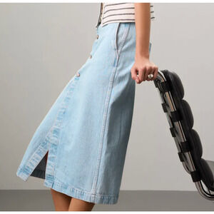 Madewell Light Blue Denim Midi Button-Front Skirt Dress